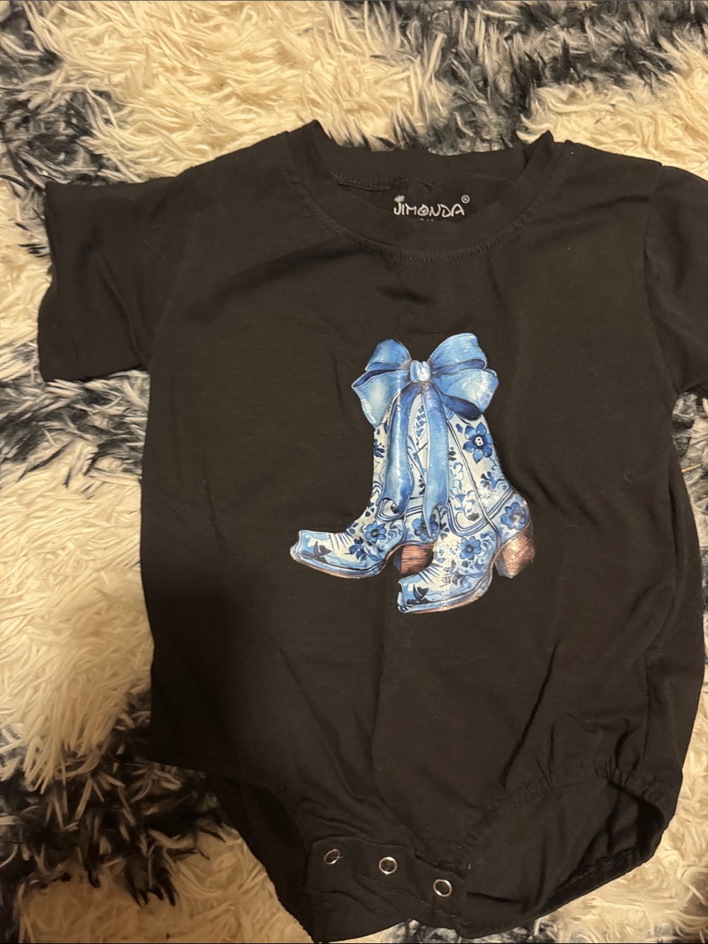 Black Baby Onesie with Blue Cowboy Boot Graphic